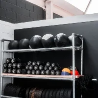 Troy City Fitness equipment - storage shelf with medicine balls